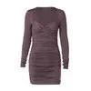 Casual Dresses Temperament pendlar Kvinnor 2022 Spring Deep v Tube Top Long Sleeve Slim Solid Color Fode Dress
