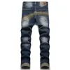 Retro h￥l rippade n￶dst￤llda jeans f￶r m￤n h￶sten rakt tv￤ttade broderade l￶sa denimbyxor avslappnade stretch mid-mist byxor pantalones para hombre vaqueros