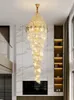 Modern Crystal Chandeliers Lights Fixture LED Long Spiral Chandelier American Luxury Hanging Lamp European Shining Droplight Home Villa Loft Stairway Lighting