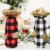 Buffalo Plaid Butelka do wina okładka dekoracyjna sztuczna futro mankiet Sweter butelka do wina torby na prezent imprezowy ornament rra788