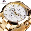 cwp Forsining Golden Men Montre Mécanique Mode 3 Cadran Calendrier Steel Band Business Gentleman Montres Automatiques Horloge Montre Hom300K