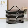 Kosmetiktaschen, Diamantmuster, Doppelfach-Tasche, multifunktionale, transparente Make-up-Organizer-Hülle für Damen