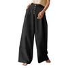 Women's Pants Lounge Women Elastic Waist Cotton Leg Casual Ladies Linen High Solid Wide Color Button Plus Size Jean