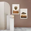 Dipinti Giraffe Spiaggia Foglie secche Tramonto Alba Palloncino Nordic Poster Wall Art Stampa Tela Pittura Decor Immagini per soggiorno