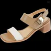 Sandals 2022 Spot Goods Retro GENUINE LEATHER Women Summer Shoes Heel Explosive Models Hook & Loop