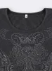 T-shirt da donna Y2K Camicia da donna con stampa strass grafica 2022 Primavera Grunge Estetica Fairycore Crop Top O Collo Manica lunga Tee Top