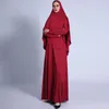 Men's Suits Maxi Dresses For Women Plus Size Ramadan Muslim National Dress Pleated Turban Suit Set 2 Piece Retro Milk Silk Breathable Robe