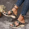 Sandals Women Breathable Retro Beach Wedge Female Summer Shoes For 2022 Leopard Print Platform Fish Mouth Slippers