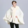 Women's Fur Large Size Loose Faux Collar Hooded Knit Cape Shawl Coat Women