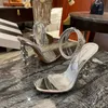 Womens Gold Stiletto Sandaler Fashion Crystal Diamond 10.5cm Ultra High Heel Dress Shoes Luxury Designer Shoe Bankett Wedding Party Sandal