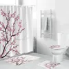Shower Curtains Flower Plum Blossom 3D HD Printed Fabric Bathroom Curtain Set Non-Slip Rugs Toilet Lid Cover And Bath Mat Carpet