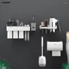 Conjunto de acessórios de banho para acessórios de banheiro para escova de dentes multifuncional caixa de escova higiênica caixa de lenço de dente dispensador de creme de cabelo rack de secador de cabelo