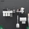 Badaccessoire set voor badkameraccessoires multifunctionele tandenborstelhouder toiletborstel tissue doos tandpasta dispenser haarddroger rek