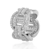 Hip Hop mélangé avec des pierres latérales Zircon nez de cochon anneau de chaîne cubaine en or véritable plaqué hipopBling bague pour hommes