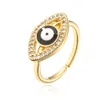 S3398 Fashion Jewelry Band Gold Plated Enamel Evil Eye Ring Zircon Blue Eyes Opening Rings