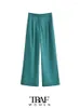 Women's Pants Women Fashion Side Pockets Front Pleats Wide Leg Vintage High Waist Zipper Female Trousers Mujer