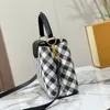 Bolso retro Bolso de mano a cuadros Bolsos cruzados para mujer Bolsos de mano con adornos de cuero de vaca Correa de hombro ajustable extraíble Gancho a presión con letras de moda 2 tamaños