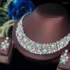 Conjuntos de joyería de boda ThreeGraces elegante verde Zirconia cúbica Color plata lujo flor grande conjunto de collar de novia para novias TZ549