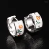 Hoop￶rh￤ngen 925 Sterling Silver Tulip Circle Ear Buckle Contracted Classic Flower Earring for Women Wedding Party