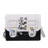 Umhängetaschen für Damen, Graffiti-Umhängetasche, quadratische Tasche, modisch, PU-Leder, Gürtelschnalle, Kontrastfarbe, Klappe, Messenger