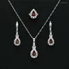 Halsbandörhängen Set 3st/set Gorgeous Perfect Cut Big Oval 12 Colors Cubic Zirconia Pendant Earring and Ring Fashion CZ Women