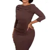 Ethnic Clothing African Pencil Dress Women O Neck Full Sleeve High Waist Africa Spring Fashion Solid Casual OL Robes