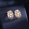 Stud Earrings Pearl For Women Wedding 2022 Korean Half Circle Evening Dress Real Ag Needle French Style Shell White Flower Jewelry