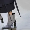 Botas de inverno couro de salto alto moda pontual dedo desing sapatos femininos estranhos curtos sexy sexy slip-on slip-on single