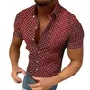 Men's Casual Shirts Blue Short Sleeve Pajama Man Jumpsuit Men Summer Plaid Print Compression Long Loose Tunic