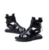 Sandalen High-Top Römisches Leder Herren Casual 2022 Sommerschuhe Mode Schnalle Riemen Strand Reißverschluss Schwarz für Männer