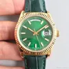 Luxe horloges voor heren groene wijzerplaat 36 mm 18k gouden driehoek crack bezel automatische beweging horloges239p