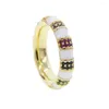 Cluster Rings White Color Fashion Rainbow Colorful Cz Jewelry Pastel Enamel Bambo Eternity Band Ring Gold Stacking Bands For Female