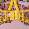 Mulheres femininas Mulheres de renda sexy Cores florais combinando com sutiã de anel de anel lingerie conjunto 1Pair perna para espartilho