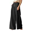 Women's Pants Lounge Women Elastic Waist Cotton Leg Casual Ladies Linen High Solid Wide Color Button Plus Size Jean