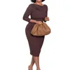 Ethnic Clothing African Pencil Dress Women O Neck Full Sleeve High Waist Africa Spring Fashion Solid Casual OL Robes