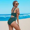 Swimwear féminin Femmes Shiying One Piece Swimsuit Couleur solide Backless Sexy Cross High