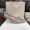 Women wedding dress shoes pump shoes romy high heels glitter Strass pointed pop pumps sandal mesh sandals with box