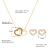 Ketting oorbellen set liefde gekoppeld dubbele hart roestvrij staal gevulde ketting twee verstrengelde tweelingen harten sieraden cadeau voor vriendin