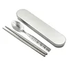 Dinnerware Sets 2pcs Reusable Chopsticks Spoon Cutlery Set Stainless Steel Portable Camping Travel Silverware Tableware