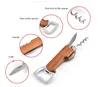 Wooden Handle Bottle Openers Keychain Knife Pulltap Double Hinged Corkscrew Stainless Steel Key Ring Opening Tools Bar SN586