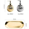 Set di accessori da bagno 3 pezzi Dispenser di sapone liquido in ceramica dorata di lusso Bottiglia per doccia per shampoo Vassoio in acciaio inossidabile Accessori per il bagno