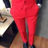 Mäns kostymer Slim Fit Red Casual Mens Suit 3 -stycken manlig bröllopsmärke man set jacka väst med byxor senaste kappa design mode
