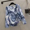 Blouses Femmes COIGARSAM Blouse Femmes Printemps Hiver 2022 Bureau Lady Imprimer Lâche Manches Longues Bleu-noir Blusas Femmes Tops et