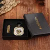 Zegarki kieszonkowe luksusowe kwadratowe zegarek ze stali nierdzewnej mechaniczne zegarek mężczyźni puste szkieletowe rzeźba steampunk