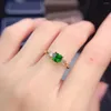 Cluster Rings Fine Jewelry 925 Sterling Silver Inset With Natural Gemstone Women's Trendy Noble Square Diopside Adjustable Ring Support