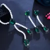 Halsbandörhängen Set Threegraces Gorgeous Green Cz Stone Long Water Drop Tassel and Bridal Wedding Prom Jewelry for Women T0624