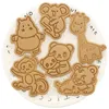 Baking Moulds 4pcs Cartoon Animal Christmas Cookie Cutters Plastic Stamp Biscuit Mold 3D Plunger Cutter DIY Mould