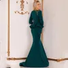 Turquoise Mermaid Mother Of The Bride Dresses V-Neck Long Sleeve Satin Evening Gown For Cascading Ruffles Weddingvestido De Noche 326 326