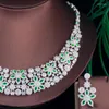 Conjuntos de joyería de boda ThreeGraces elegante verde Zirconia cúbica Color plata lujo flor grande conjunto de collar de novia para novias TZ549