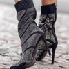 Stiefel Mischfarben Spitz Elastische Winter Strass Sexy Dünne Hohe Ferse Socke Fashion Runway Schuh Botas Mujer Große Größe